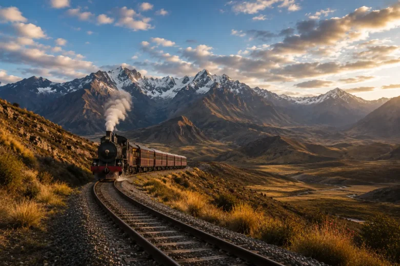 viagem de trem em ferrovia histórica da América do Sul