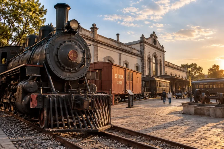 Locomotiva histórica no Museu Ferroviário de Puebla, no México