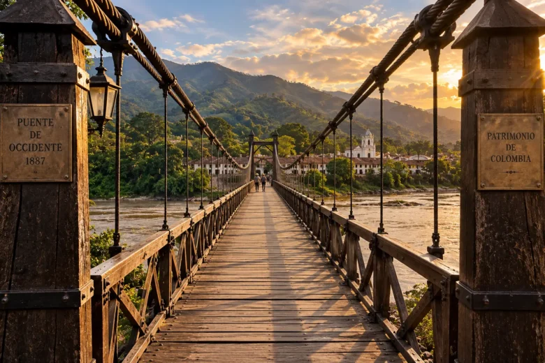 Puente de Occidente atravessando o rio Cauca em Santa Fe de Antioquia, Colômbia